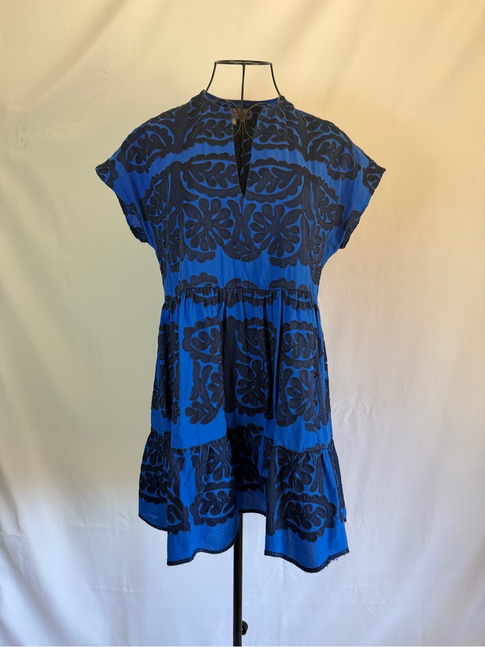 Zara Royal Blue and Black Floral Tiered Dress